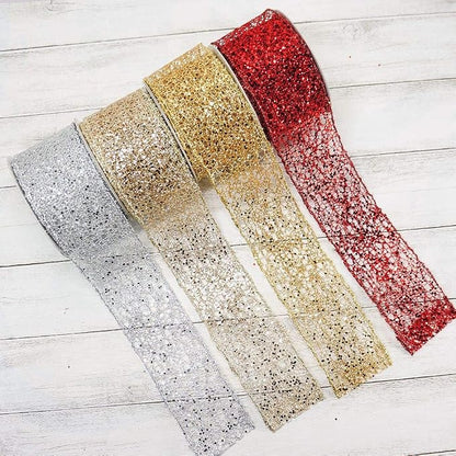 CT CRAFT LLC Sparkling Glitter Mesh Wired Ribbon 2.5" x 10 Yards Gold - Image 7