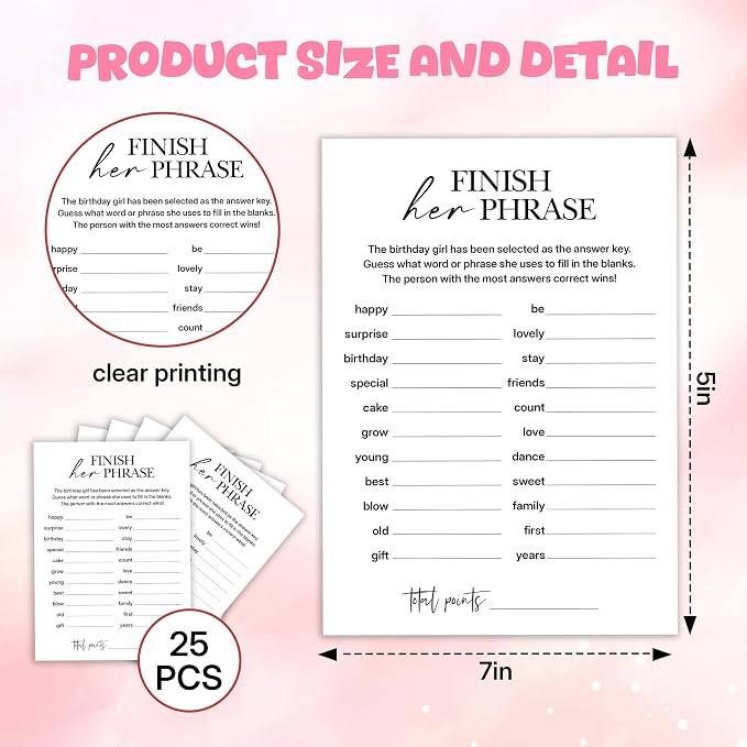 Birthday Party Games, Finish Her Phrase, Fun Birthday Game - Image 2
