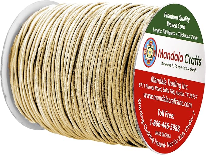 Mandala Crafts 2mm 109 Yards Beige Cotton Waxed Cord - Image 2