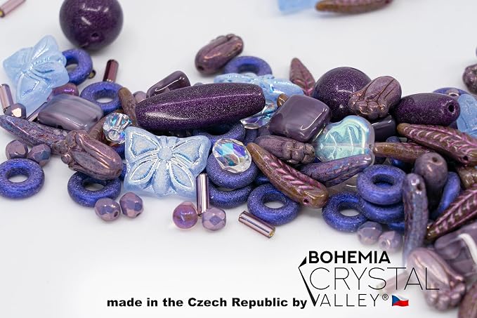 2.1oz Mix of Unique Czech Bohemia Glass Pressed Beads, Violet Purple Pink - Image 4