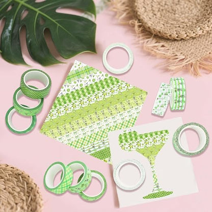 12 Rolls Greenery Washi Tape, Martini Bow Lemon Masking Tape, Checkered Martini - Image 3