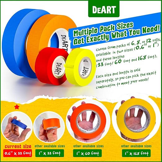 12 Pack Colored Masking Tape, 396 Ft x 0.6 inch Mini Colored Painters Tape - Image 2