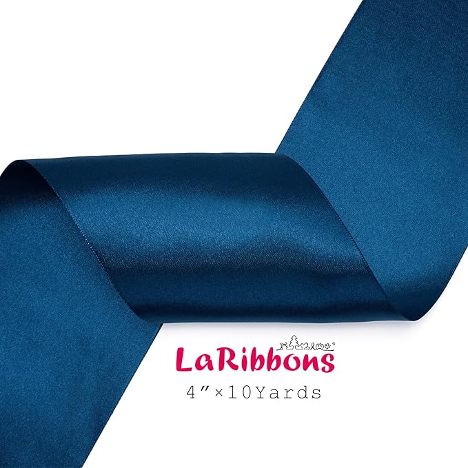 LaRibbons Navy Satin Ribbon 4 Inch 10 Yards Double Faced Luxury Dark Blue Silk - Image 5