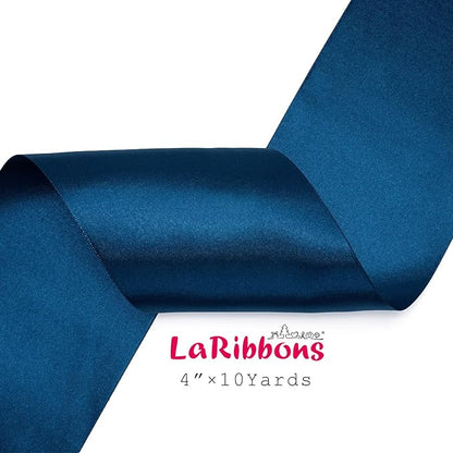 LaRibbons Navy Satin Ribbon 4 Inch 10 Yards Double Faced Luxury Dark Blue Silk - Image 5