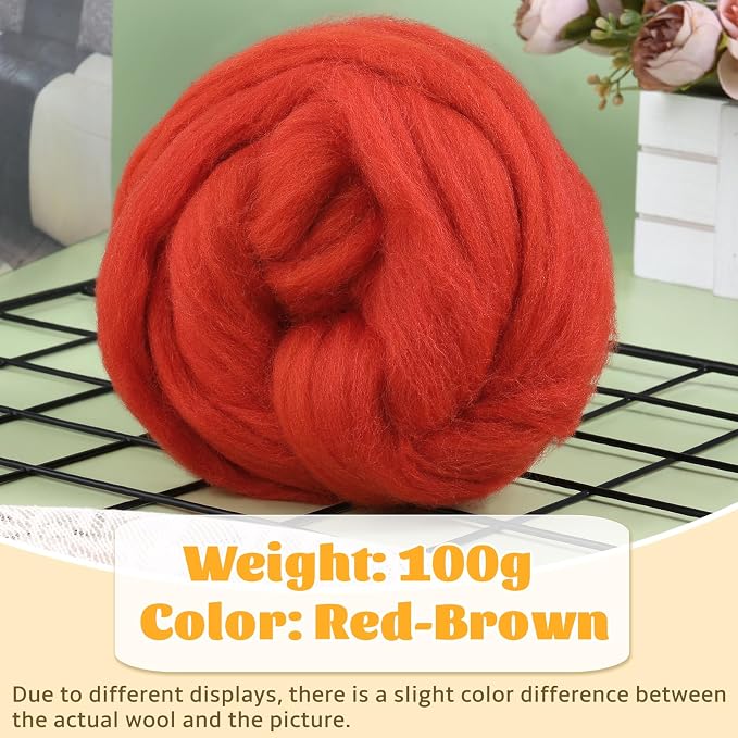 3.53oz Wool Roving Yarn, Fiber Roving Wool Top, Needle Felting Supplies - Image 2