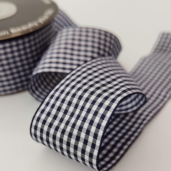 1.5 Inch Blue and White Woven Edge 100% Polyester Gingham Ribbon 25 Yards Each - Image 8