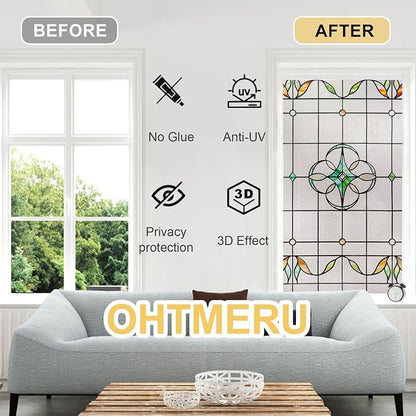 3D Stained Glass Window Privacy Film, Heat Control UV Blocking Static Cling - Image 2