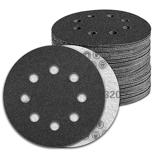 100 Pcs 5 inch Wet Dry Sanding Discs Grit 320 Hook and Loop 8 Hole Silicon by Pukamam
