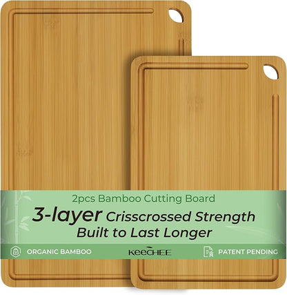 Chopping Board 2-Pcs Natural Bamboo Cutting Board by Keechee