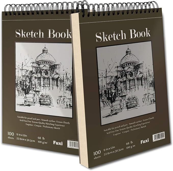 9" x 12" Sketch Book, Top Spiral Bound Sketch Pad, 2 Packs 100 Sheets Each - Image 9