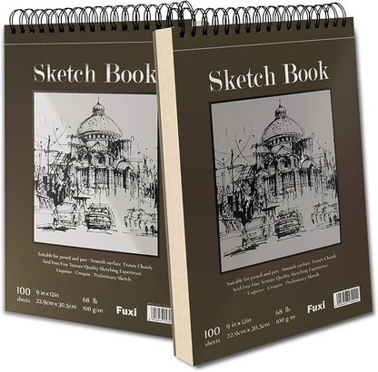 9" x 12" Sketch Book, Top Spiral Bound Sketch Pad, 2 Packs 100 Sheets Each - Image 9