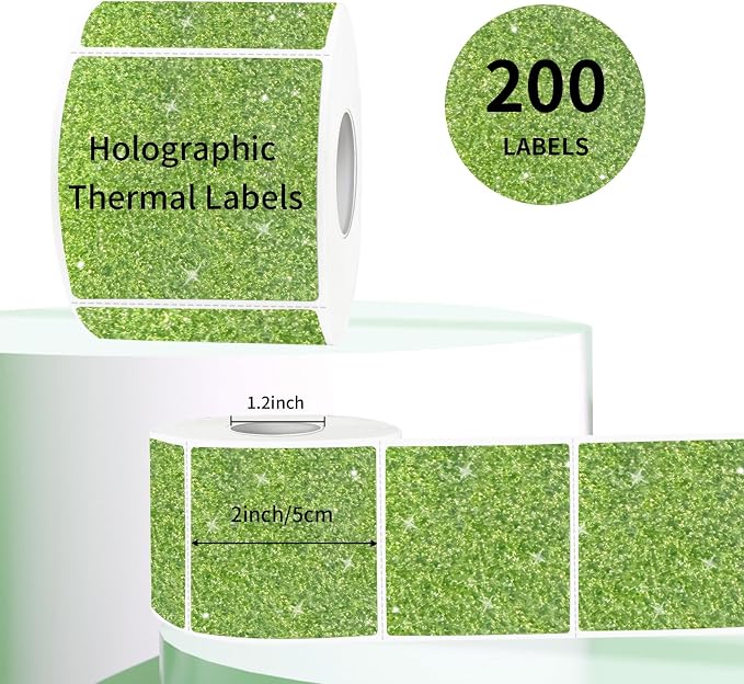 Square Holographic Thermal Labels Stickers, Waterproof Glitter Direct Thermal - Image 3