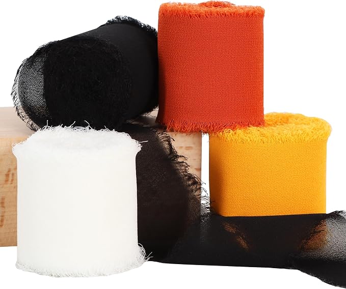 TONIFUL 4 Rolls Black & Orange Chiffon Ribbon 1 1/2 inch× 5.5 Yards Ribbon by TONIFUL