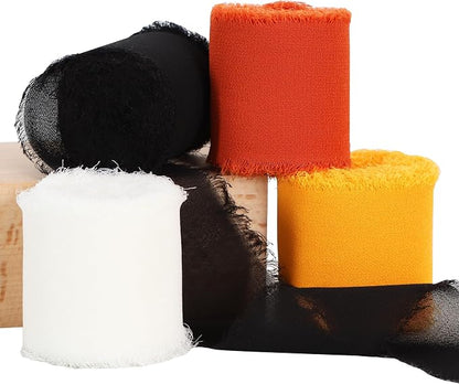 TONIFUL 4 Rolls Black & Orange Chiffon Ribbon 1 1/2 inch× 5.5 Yards Ribbon by TONIFUL