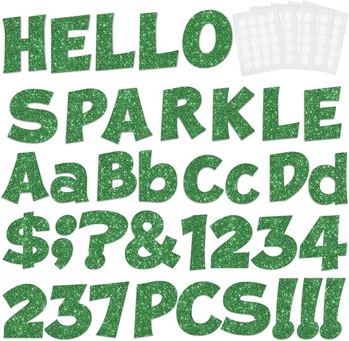 237 Pcs Glitter Bulletin Board Letters, Numbers and Punctuation, Poster Board by xiheer