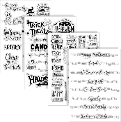 Whaline 4 Sheets Halloween Clear Stamps Greeting Words Pumpkin Bat Silicone by Whaline