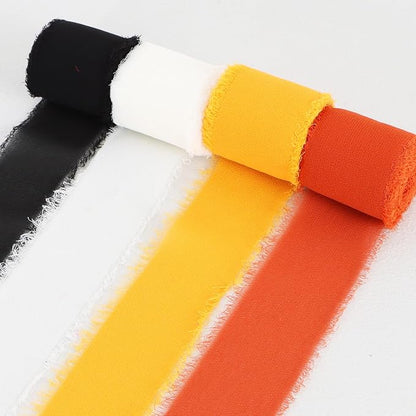 TONIFUL 4 Rolls Black & Orange Chiffon Ribbon 1 1/2 inch× 5.5 Yards Ribbon - Image 2
