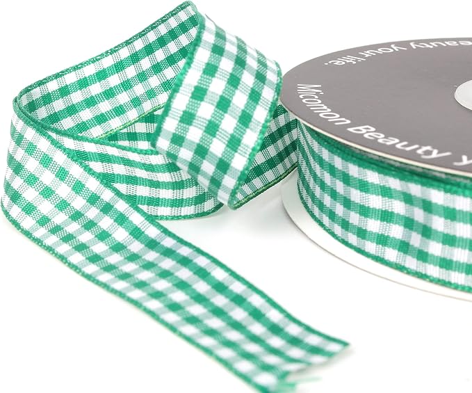 Green Gingham Plaid Checked Ribbon 25 Yards Each Roll 100% Polyester - Image 8