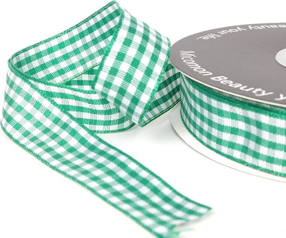 Green Gingham Plaid Checked Ribbon 25 Yards Each Roll 100% Polyester - Image 8