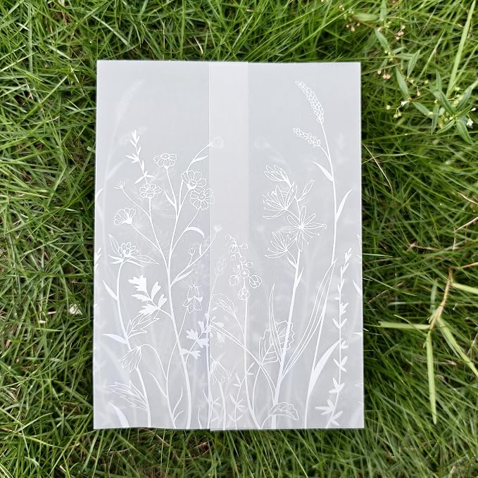 SWANGSA 50 Pack Vellum Jackets for 5x7 Invitations, Elegant White Wildflower by SWANGSA