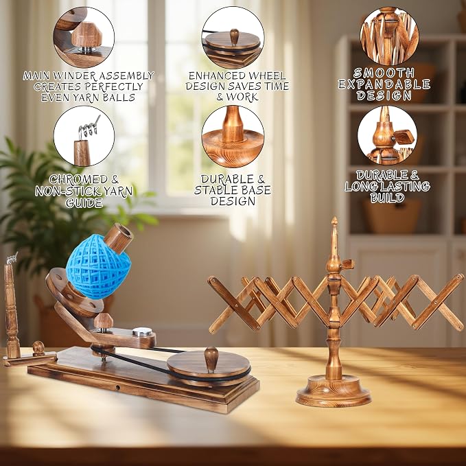 Handmade Wooden Yarn Ball Winder & Table Top Swift - Image 2