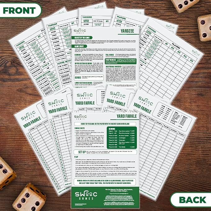 SWOOC Games® - 5 Big Premium Laminated Yardzee & Farkle Score Cards - Large - Image 3