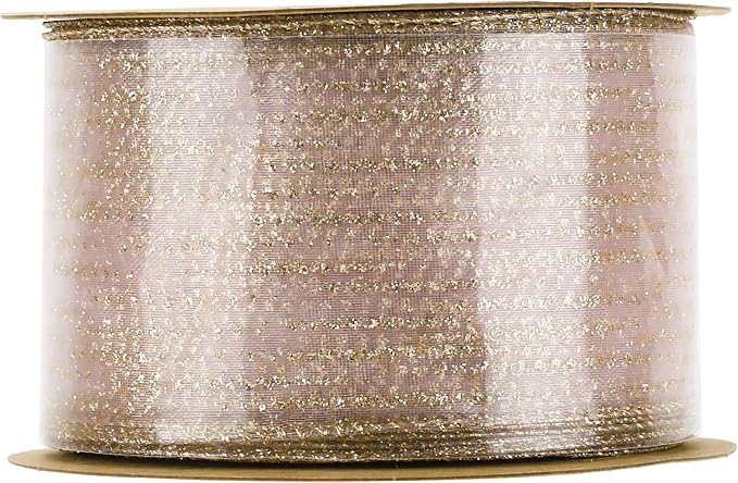 MEEDEE Rose Gold Sheer Glitter Wired Ribbon 2.5 Inch Horizontal Stripes Polka - Image 9