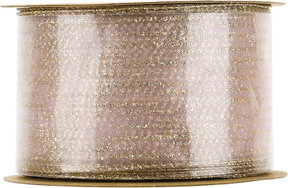 MEEDEE Rose Gold Sheer Glitter Wired Ribbon 2.5 Inch Horizontal Stripes Polka - Image 9