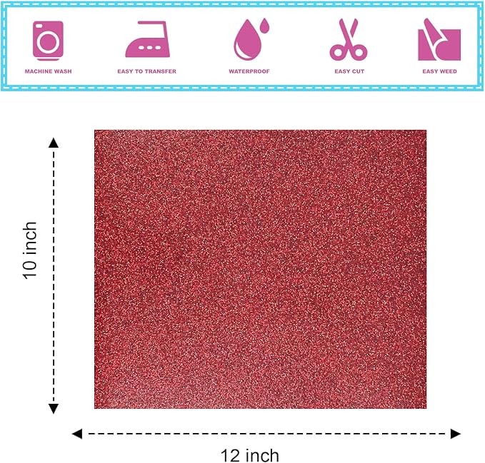 Glitter Heat Transfer Vinyl Multicolored 12"x10"-12PCS Glitter Iron on Vinyl - Image 2