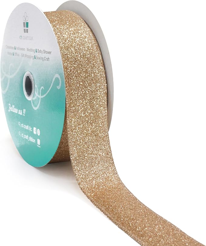 CT CRAFT LLC Glitter Wired Ribbon 1.5" x 20 Yards Gold by CTCRAFTLLC