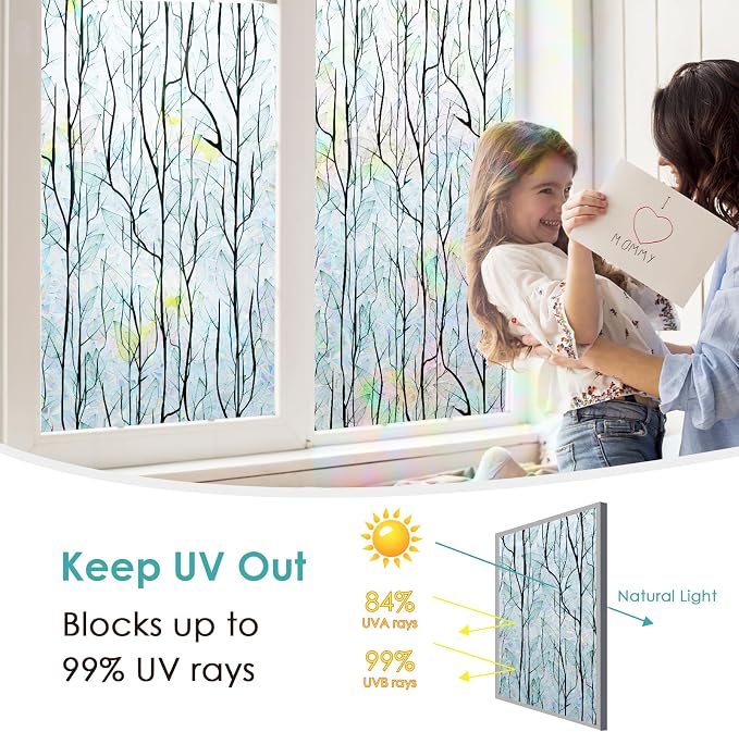 DKTIE Nature Pattern Rainbow Window Film Decorative Stained Glass Window Film - Image 6