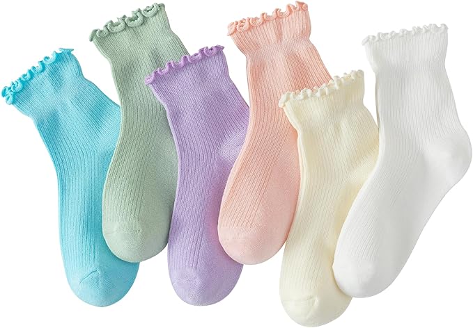 Hstyle 6 Pairs of Ruffle Socks Women, Cute Ruffle Ankle Socks by Hstyle