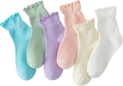 Hstyle 6 Pairs of Ruffle Socks Women, Cute Ruffle Ankle Socks by Hstyle
