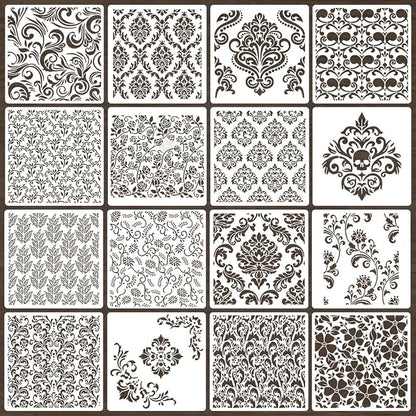 Damask Stencils for Crafts Reusable 6” Texture Stencils Floral Background by SUNVERSE