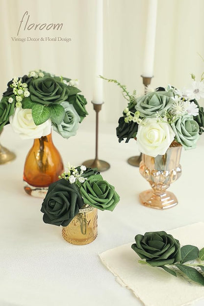 Floroom Artificial Flowers 50pcs Real Looking Emerald Green Foam Fake Roses - Image 5