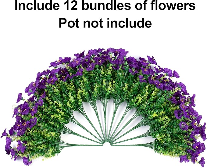 Artificial Flowers Fake Plants for Outdoors Decoration, 12 Bundles Purple Silk - Image 5