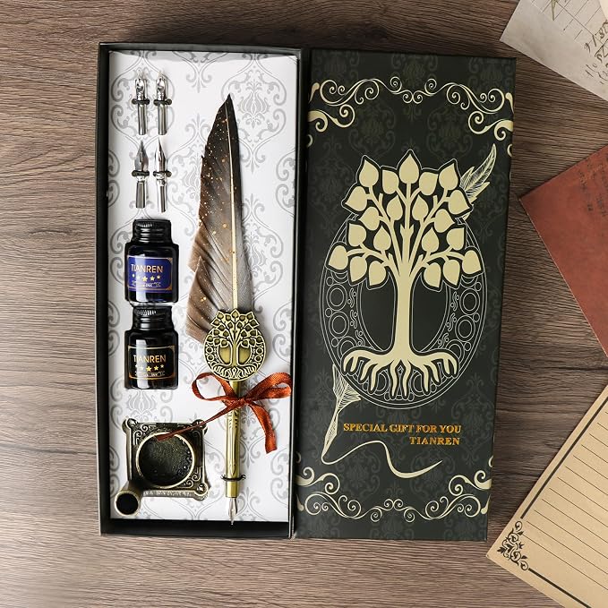 Feather Pen and Ink Set, quill pen ink set, Antique Calligraphy Pen - Image 5