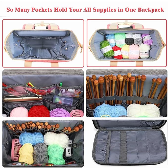 Crochet Backpack, Knitting Bag Backpack Yarn Storage Organizer Travel Crochet - Image 4