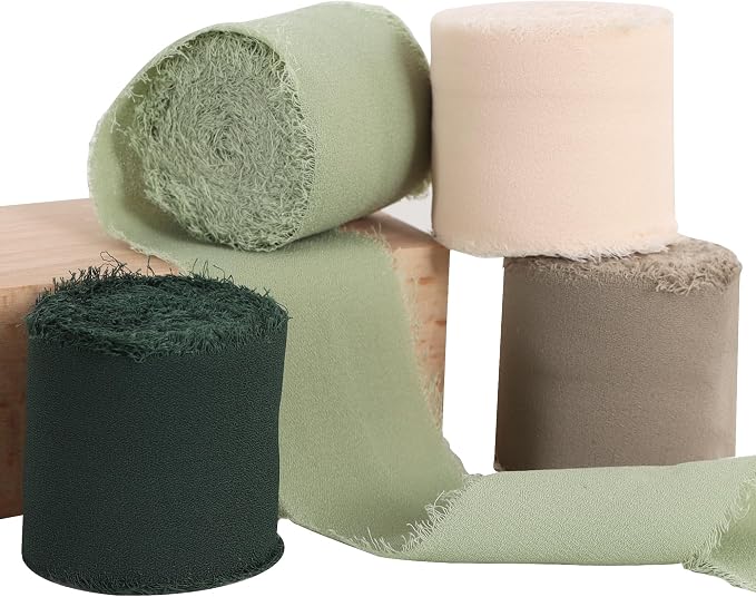 TONIFUL 4 Rolls Silk Chiffon Ribbon, 1-1/2 Inch x 22yds, Sage Green Chiffon by TONIFUL