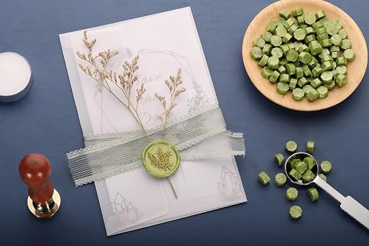Yoption 360Pcs Wax Seal Beads, Metallic Antique Gold and Green Mix Sealing Wax - Image 5
