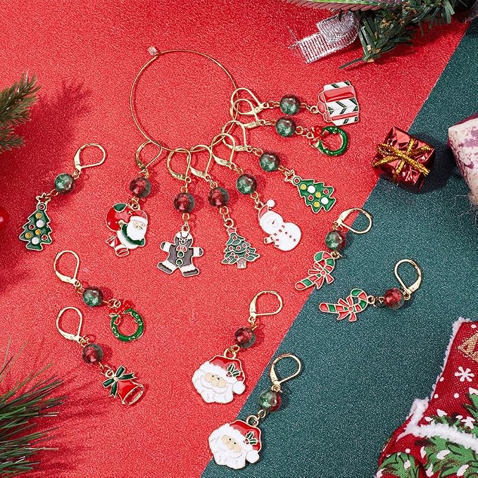 SUNNYCLUE 1 Box 24Pcs 12 Style Christmas Crochet Stitch Markers Stitch Marker - Image 3