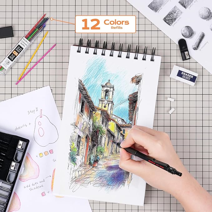 Nicpro Black Art Mechanical Pencil Set, 0.9 mm & 2mm Graphite Lead Holder - Image 4