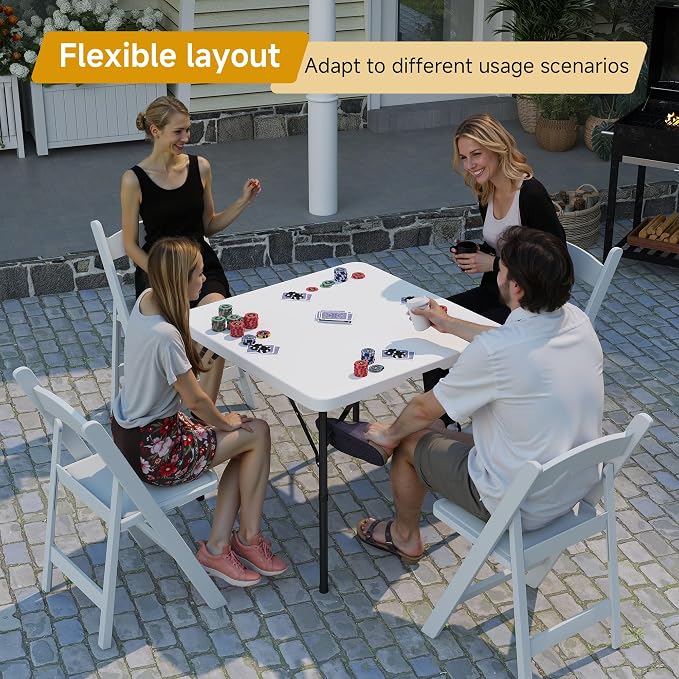 34" Square Folding Table, Portable Plastic Card Table - Image 2