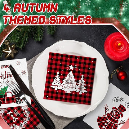 Janlaugh 200 Pcs Christmas Paper Cocktail Napkins Disposable 2 Ply Xmas Style - Image 5