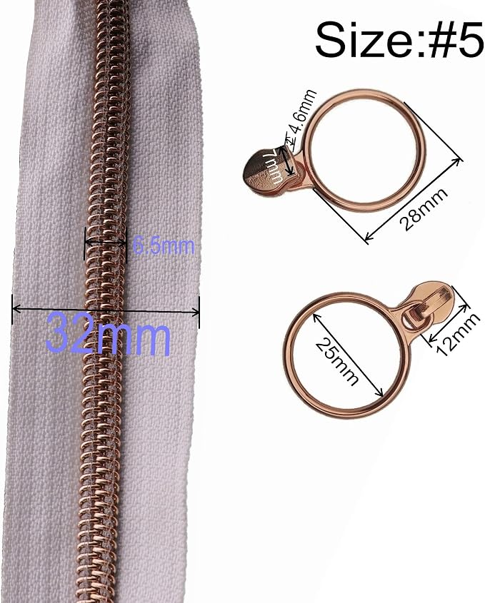 Leekayer #5 Rose Gold Metallic Teeth Nylon Coil Zippers by The Yard Bulk 10 - Image 2