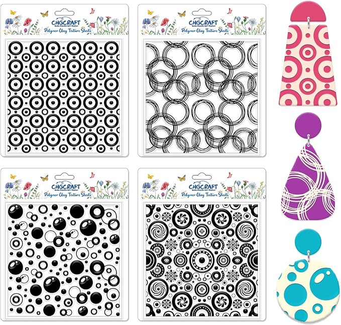 CHGCRAFT 4 Pcs Looped Circles Polymer Clay Texture Sheets Artistic Dots by chgcraft