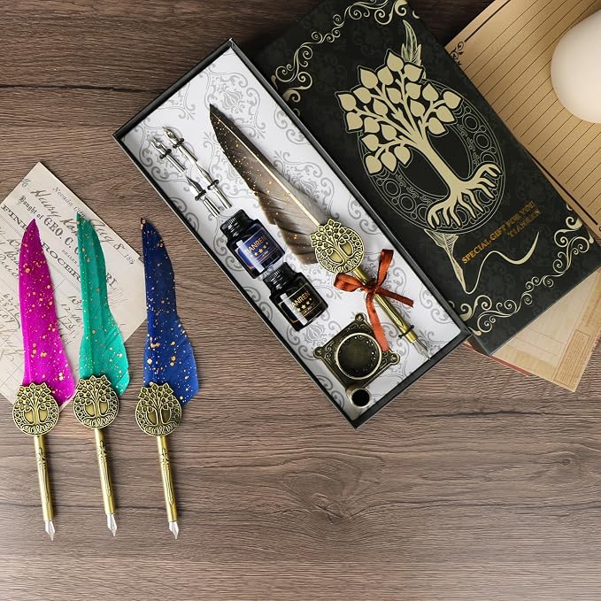 Feather Pen and Ink Set, quill pen ink set, Antique Calligraphy Pen - Image 3