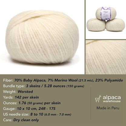 Pullu - Baby Alpaca Merino Wool Yarn Set of 3 Skeins Worsted Weight - Sourced - Image 3
