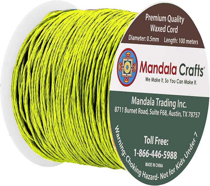 Mandala Crafts 0.5mm 109 Yards Yellow Green Cotton Waxed Cord - Image 2