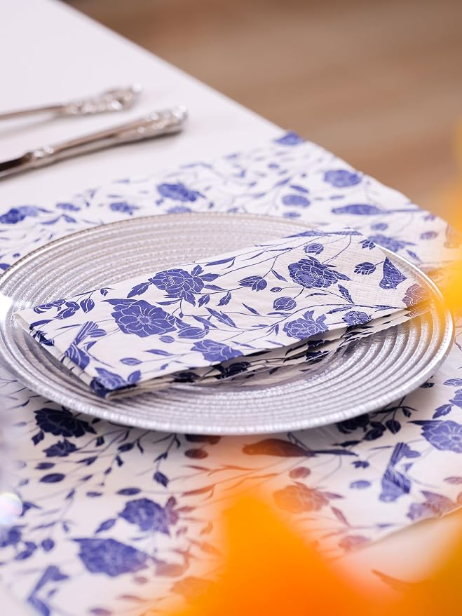 20 Pack Designer Paper Napkins, 3-Ply 6.5x6.5-inches Disposable Decorative Blue - Image 3